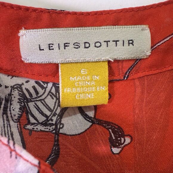 Leifsdottir Women Long Sleeve 100% Silk Blouse Sz 6‎ Floral Red Black White - Picture 12 of 16